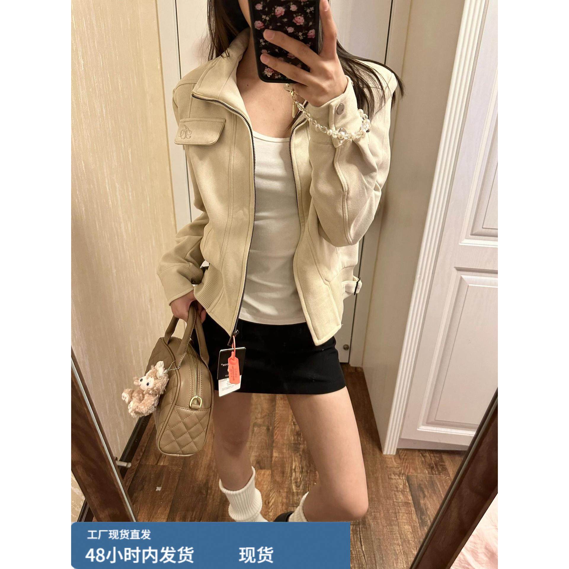 早秋美式覆古机车夹克外套女2025新款春秋季薄款韩系休闲短款上衣,运动/瑜伽/健身/球迷用品,广场舞套装,淘宝优惠券,粉丝福利购,淘宝优惠卷