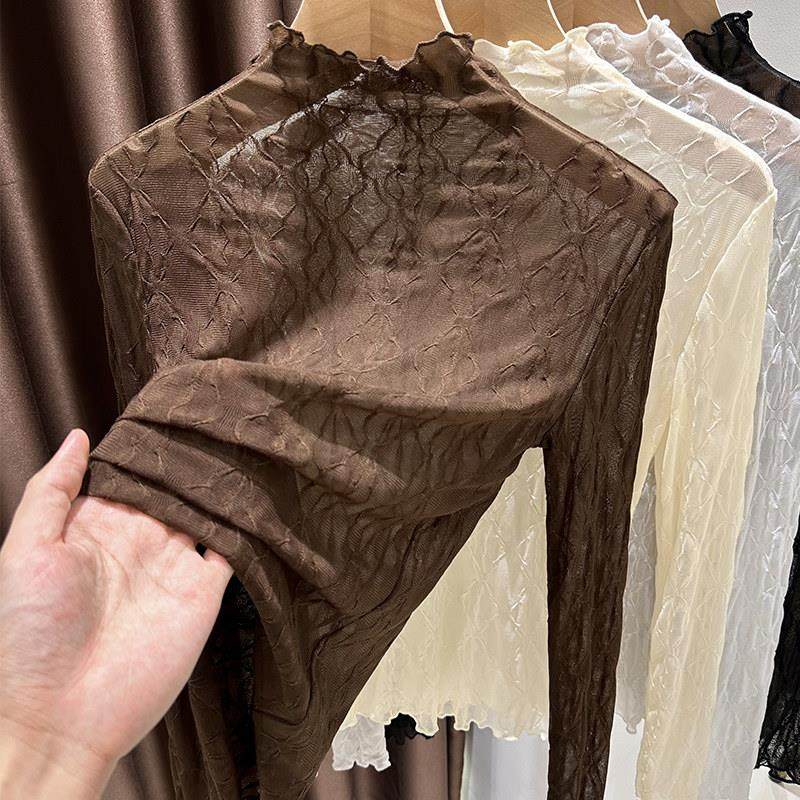 美拉德咖色花纹蕾丝半高领打底衫女秋冬吊带裙内搭T恤木耳边上衣,模玩/动漫/周边/娃圈三坑/桌游,Cosplay女装/cos女装,淘宝优惠券,粉丝福利购,淘宝优惠卷