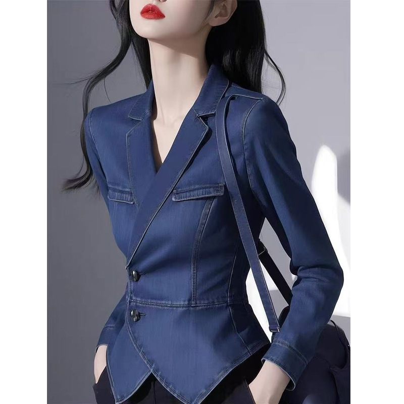 百搭冷淡系高级感蓝色牛仔掐腰