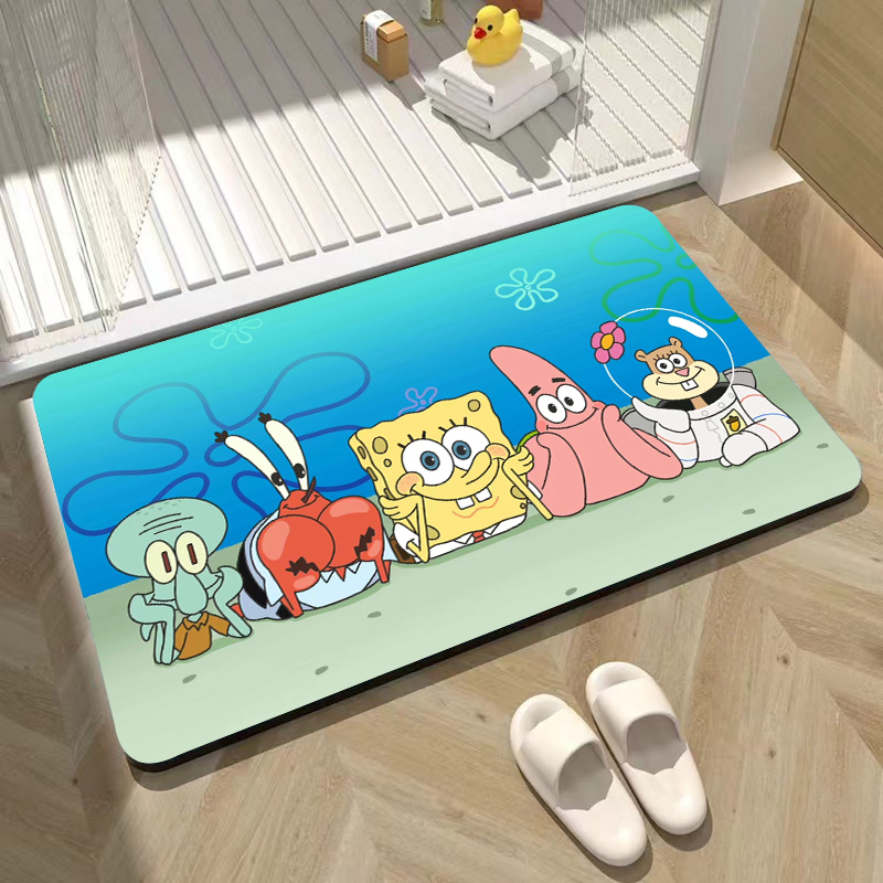 卡通可爱海绵宝宝软硅藻泥吸水地垫卫生间浴室防滑加厚脚垫厕所