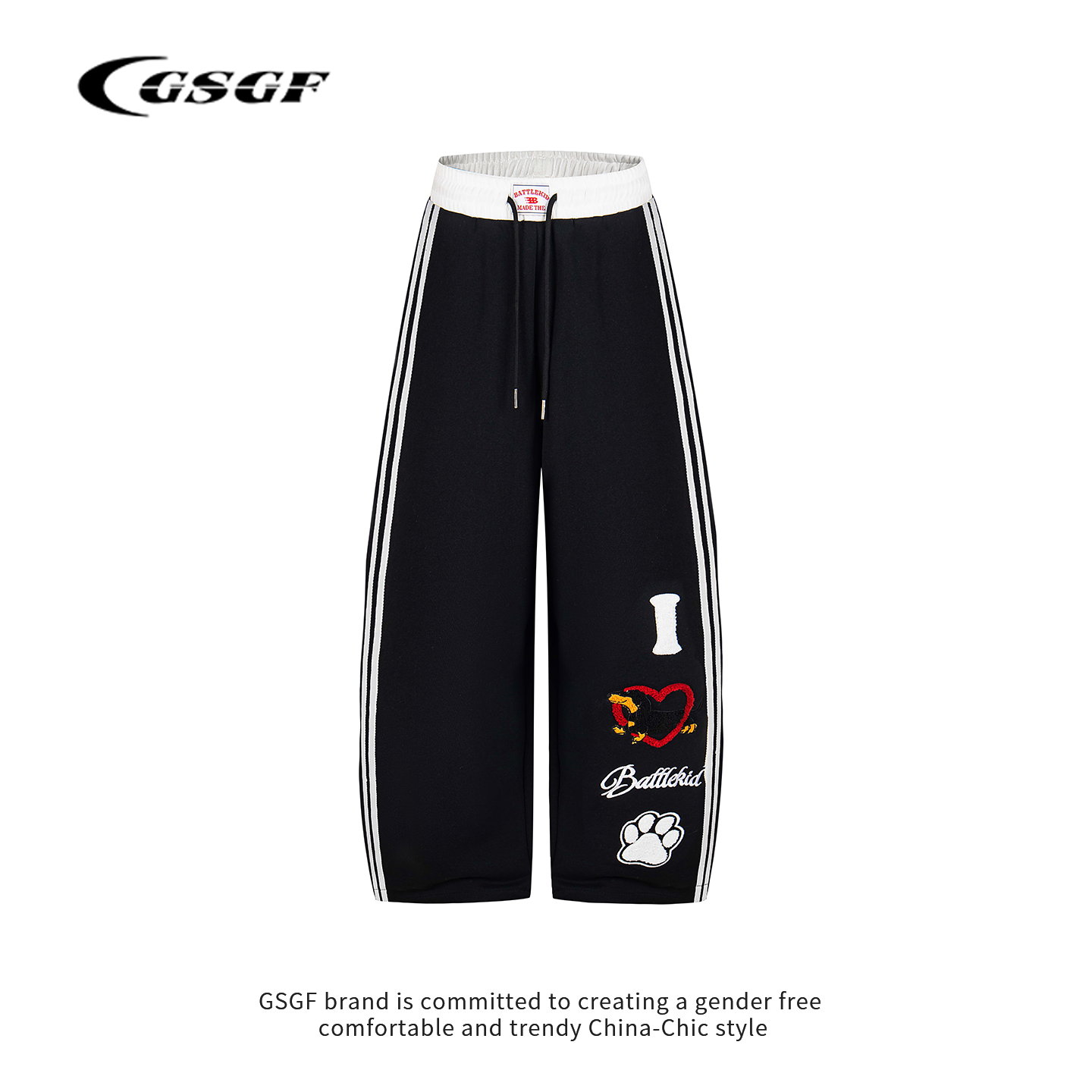 GSGF美式复古爱心字母运动卫裤