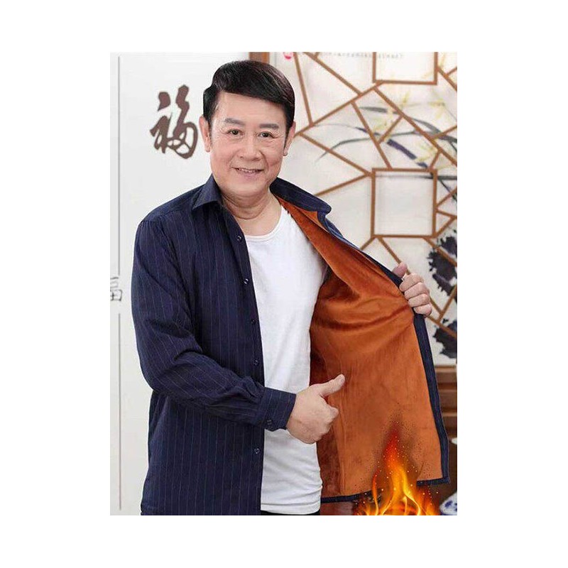 啄木鸟冬季中老年保暖衬衫男加绒加厚爸爸长袖宽松中年男士老人父