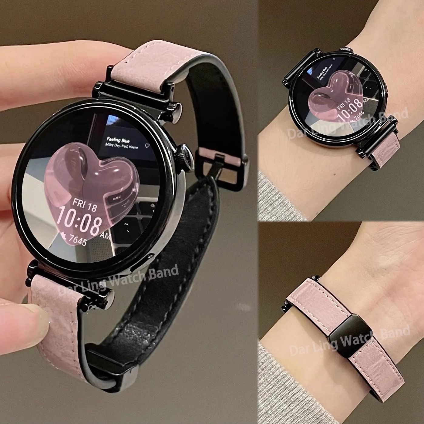 新款玫瑰烟粉真皮磁吸扣表带适用华为GT4watch43GT2GT3pro星光GT5