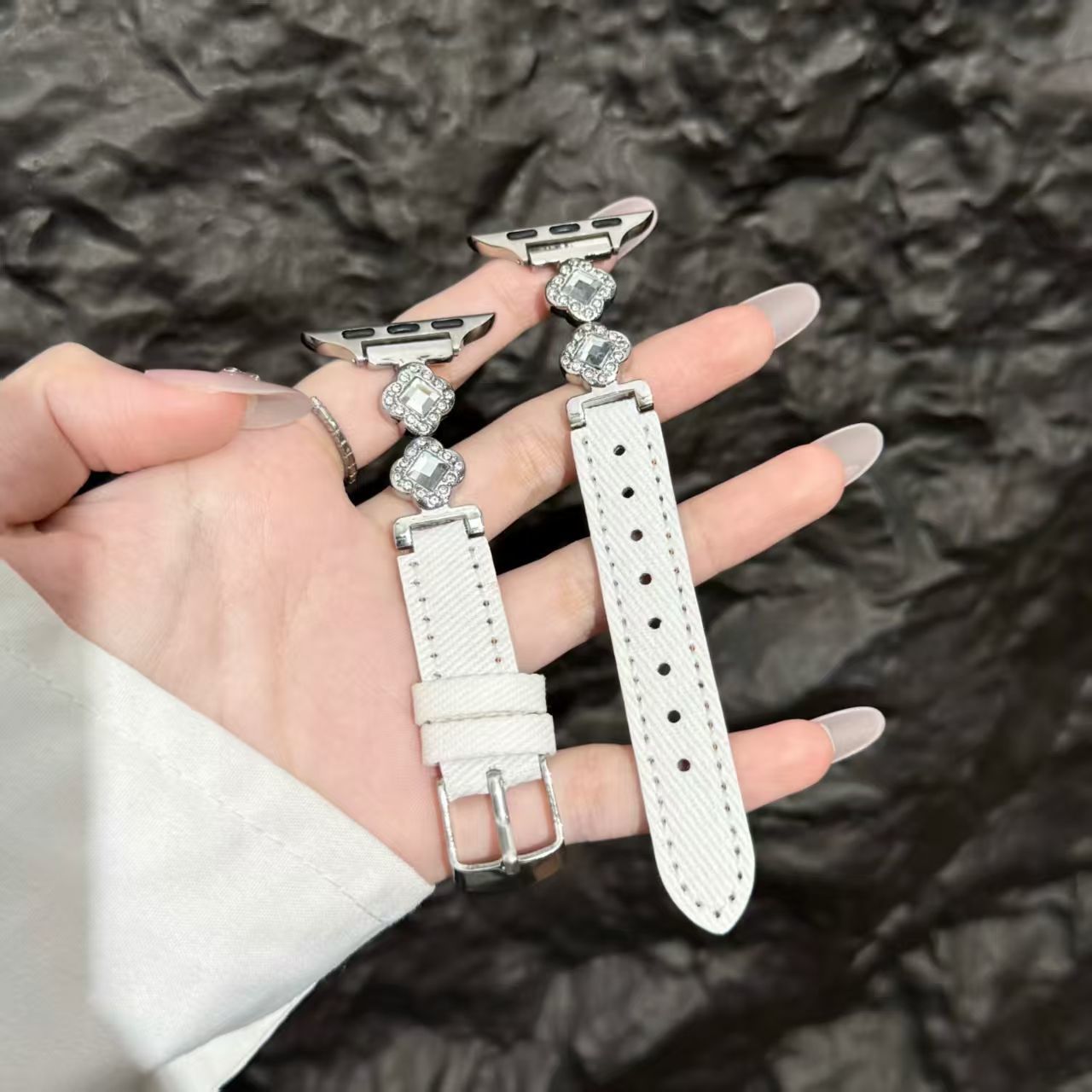 满钻锆石适用iWatchs11表带牛仔皮质applewatchs10百搭s9苹果表带