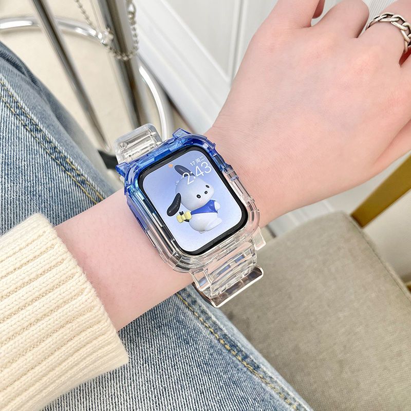 适用适用苹果表带华强北S7applewatch冰川透明一体运动全包手表带