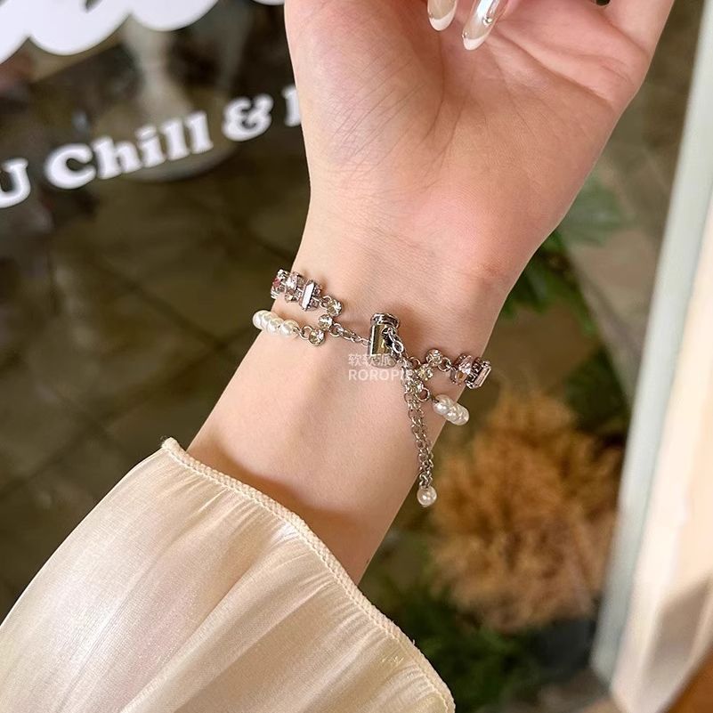 珍珠闪钻水晶小米红米手表5/4代Redmi5 Watch432表带链金属女适用