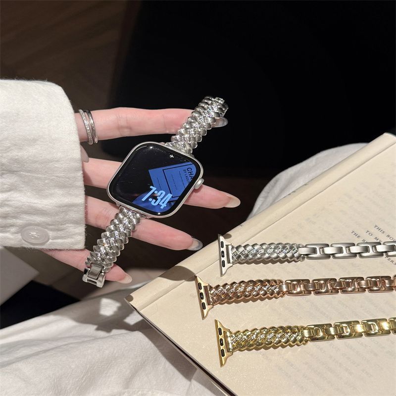 麦穗纹拉丝金属表带适用于小米手环10华为10小米10/nfc陶瓷版女款