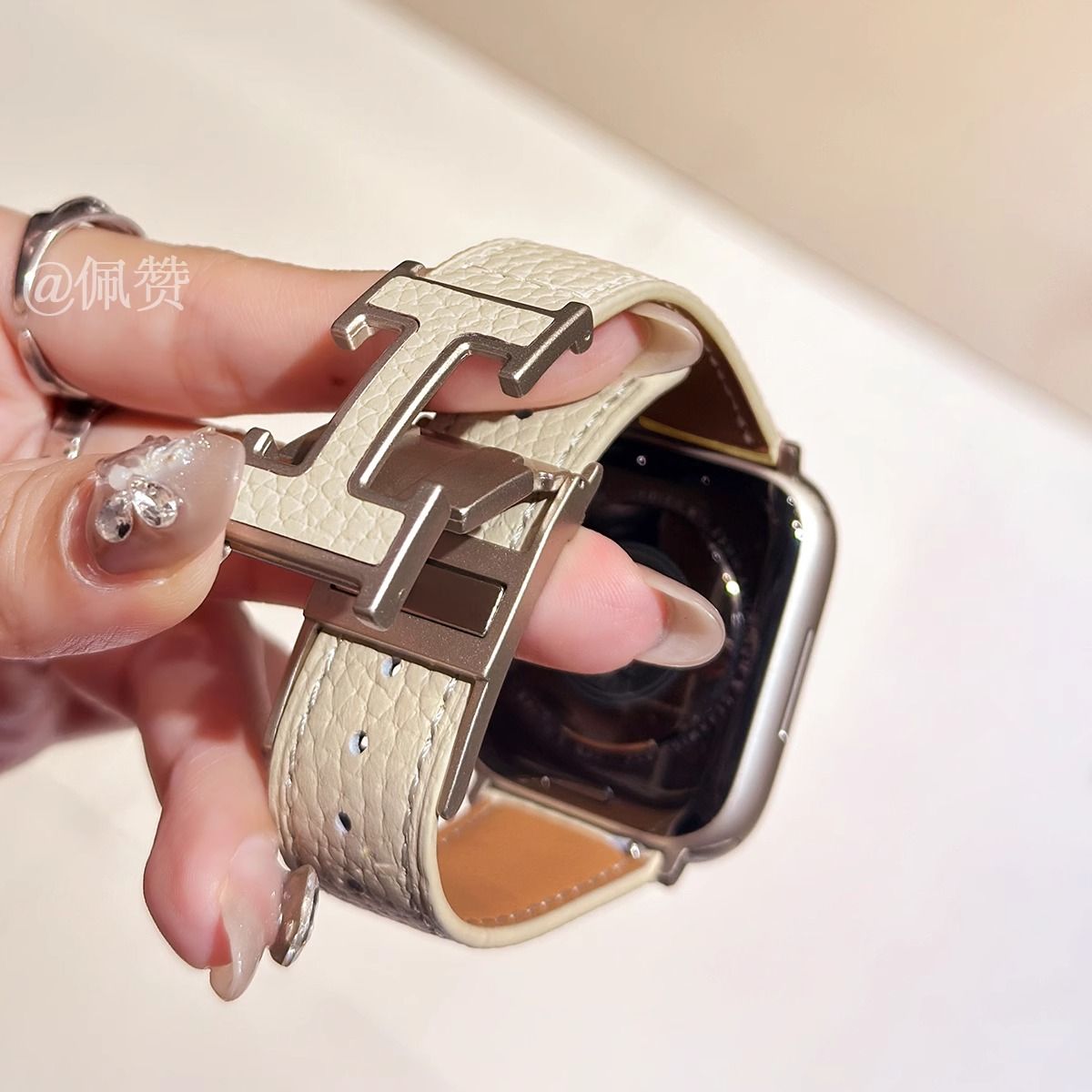 H磁吸扣真皮质小米红米5/4代RedmiWatch4321手表带荔枝纹男女适用