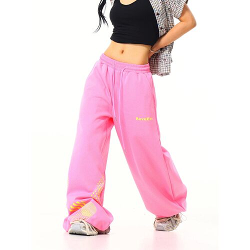 美式印花宽松阔腿女休闲裤