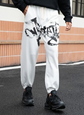 OTB针织春秋款运动裤连笔字母印花收口裤 OTB020042