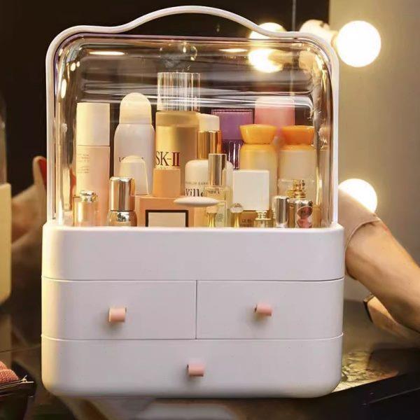 宿舍桌防尘置物架整理箱梳妆台面化妆盒化妆品收纳盒护肤品带盖