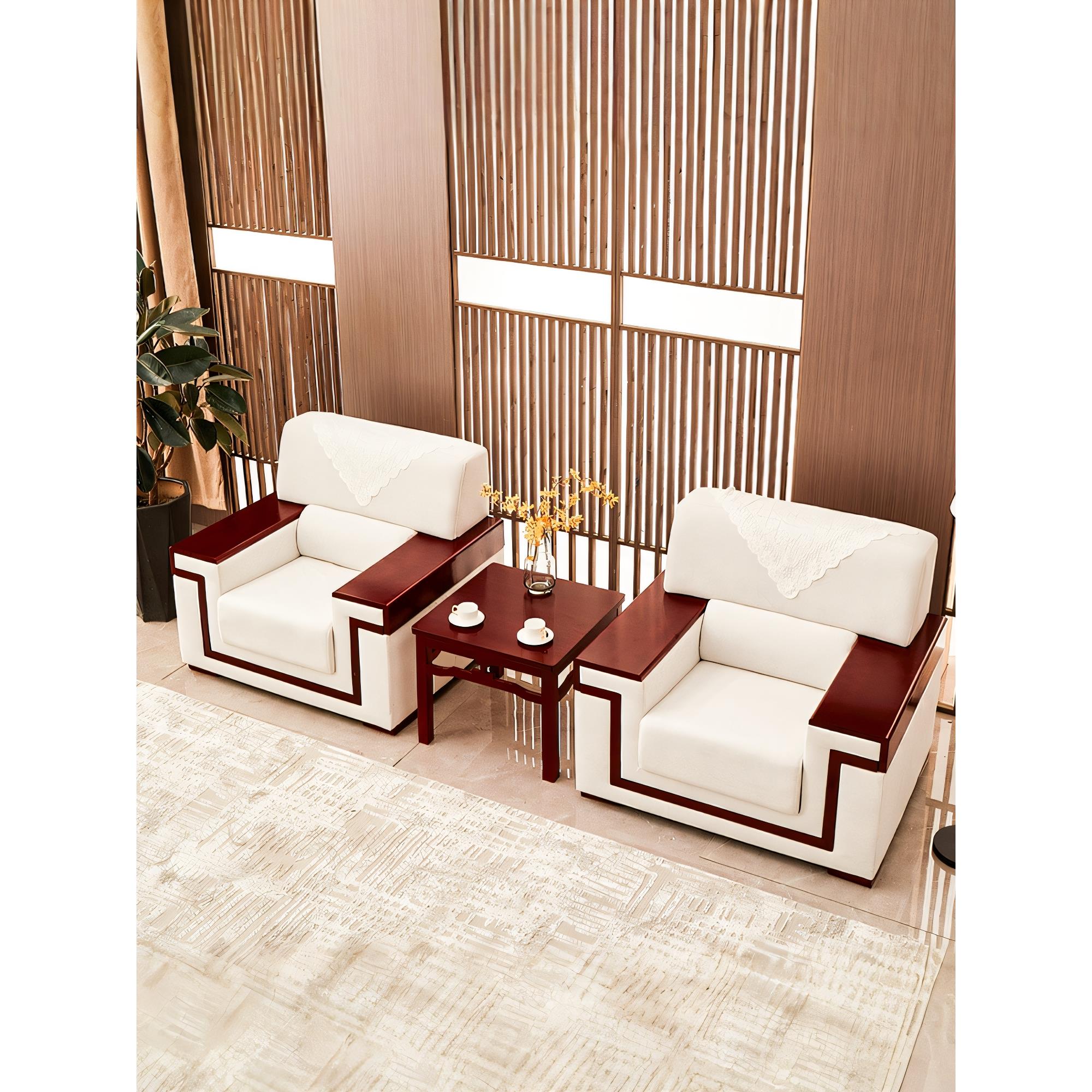 会议室接待室会议沙发中式布艺商务办公沙发茶几组合套装会客沙发
