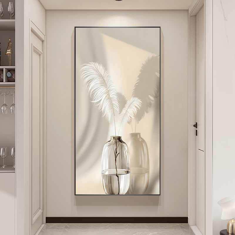 轻奢入户羽毛玄关装饰画进门客厅走廊过道挂画新款竖版墙壁画框画