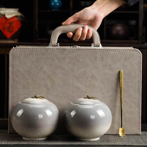 高档皮包茶叶罐礼品盒白茶龙井茶半斤装毛尖碧螺春通用密封罐印字