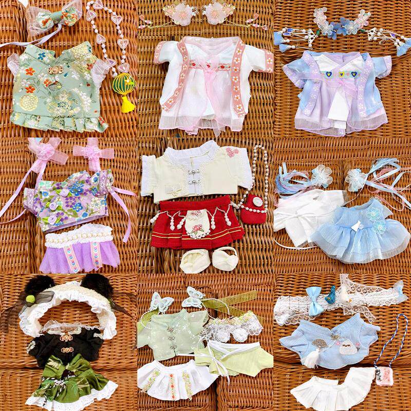 正品棉花娃娃衣服20cm无属性娃衣古装汉服旗袍玩偶公仔换装配饰