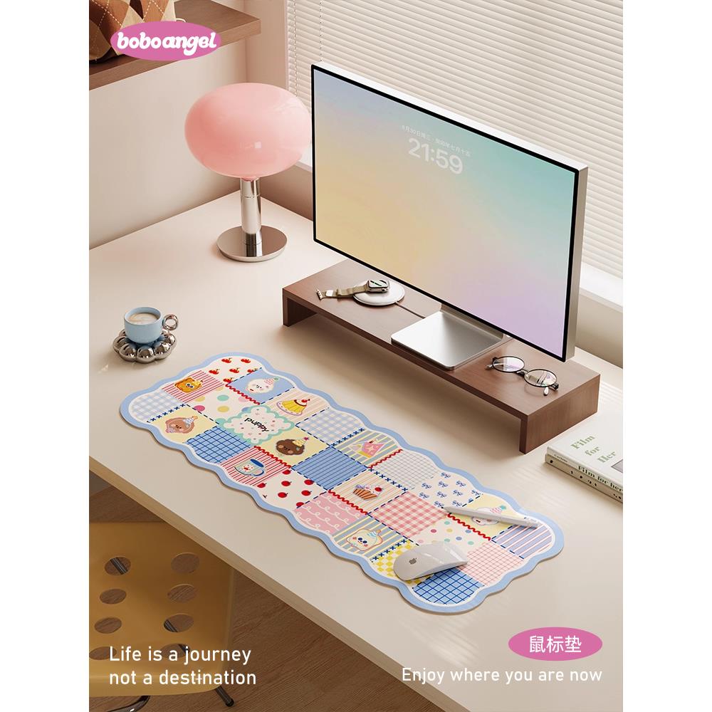 甜心拼图可爱女生工位电脑办公桌垫高颜值学生书桌桌布超大鼠标垫