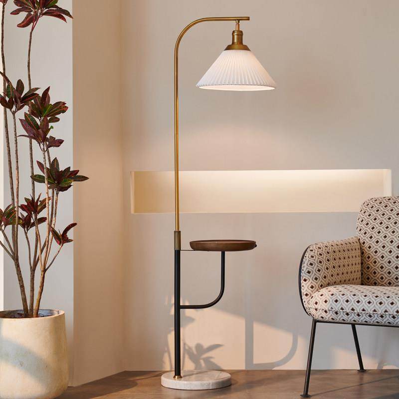 旭呈覆古落地灯客厅轻奢设计带茶几置物架卧室床头柜一体立式台灯