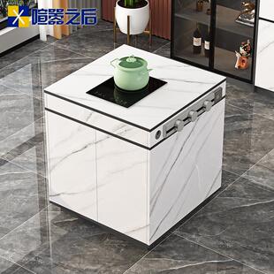 轻奢中岛台岩板餐桌带储物柜家用小户型厨房吧台岛台单独茶桌8E10