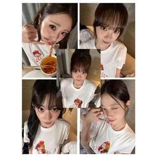 lesserafim宫脇咲良金采源同款番茄痛衣2025新款白色纯棉短袖上衣