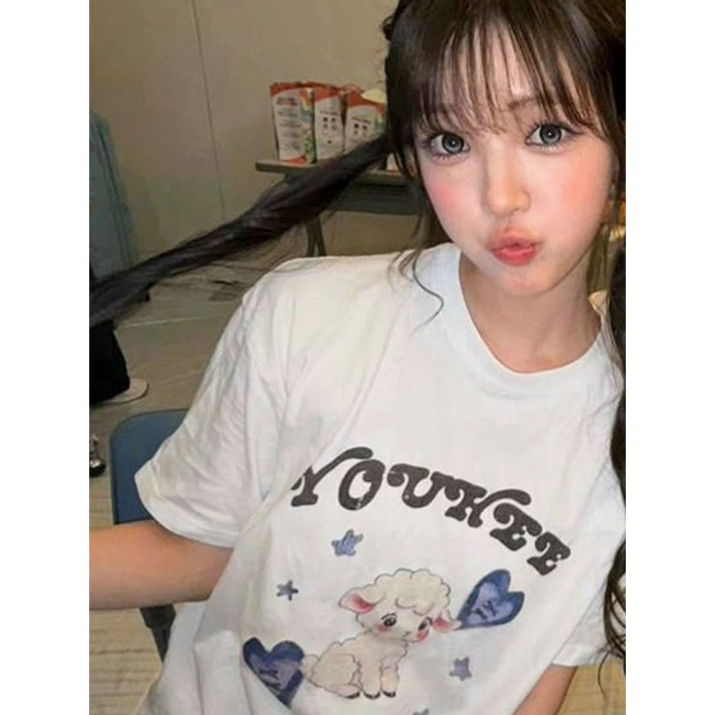 HEARTS2HEARTS柳河览YUHA穿搭衣服同款短袖T恤宽松纯棉印花上衣服图片