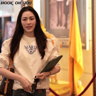 我们的秘密lingorm同款简约印花圆领卫衣韩式女装上衣di