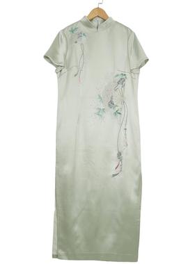 【六礼】专柜折扣精选品牌女装高端时尚气质百搭绿色连衣裙-17325