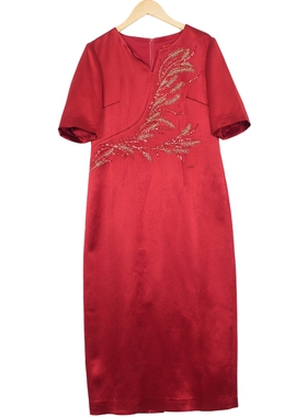 【六礼】精选品牌女装高端时尚气质百搭酒红色连衣裙A2-17017