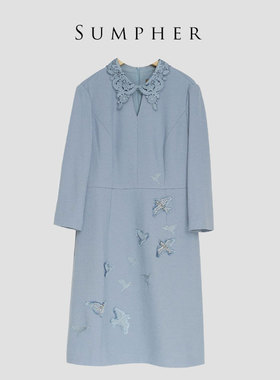 慕天姿精选品牌女装高端时尚气质百搭蓝色连衣裙慕天姿A4-15181