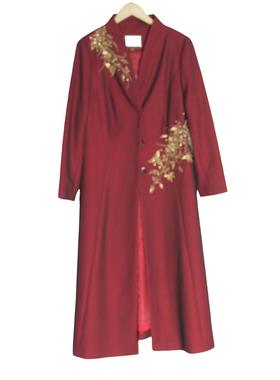 慕天姿精选品牌女装高端时尚气质百搭酒红色风衣慕天姿A3-22162