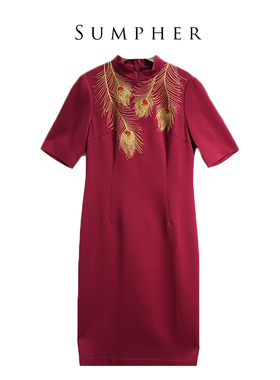 【六礼】A3品牌折扣女装高端洋气百搭气质通勤深红色连衣裙-17298