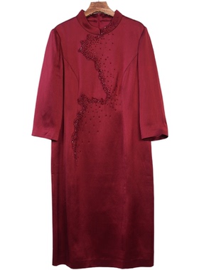 慕天姿精选品牌女装高端时尚气质百搭酒红色连衣裙慕天姿A1-17529