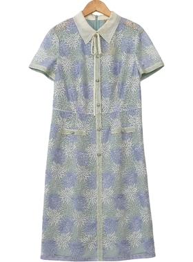 睐家精选品牌女装高端休闲时尚气质百搭女绿花色连衣裙睐A2-15275