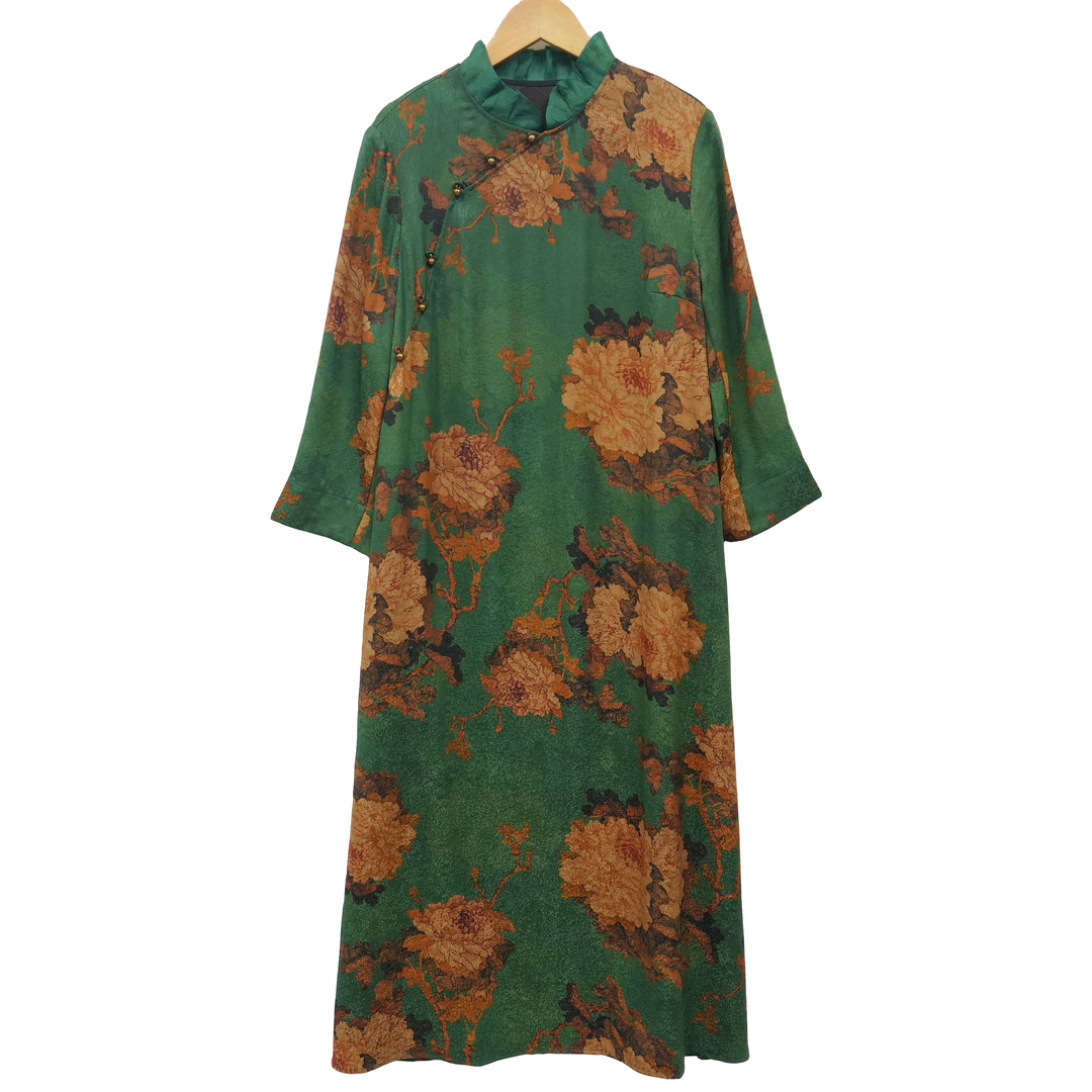 【遇见天XYS】精选新款高端国风绿花色连衣裙-10689-2