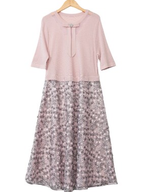 睐家专柜精选品牌女装高端休闲时尚气质百搭女粉花连衣裙-17219