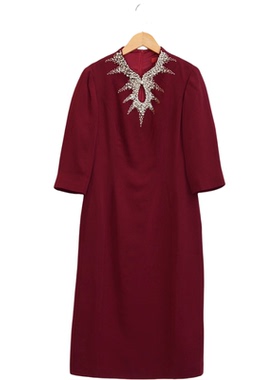 【六礼】A1品牌折扣女装高端洋气百搭气质通勤酒红色连衣裙-17308