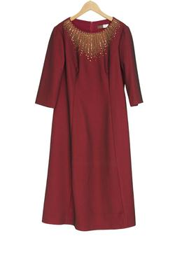 慕天姿精选品牌女装高端时尚气质百搭酒红色连衣裙慕天姿A3-17722