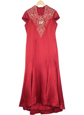 【六礼】精选品牌女装高端时尚气质百搭酒红色连衣裙A2-17338