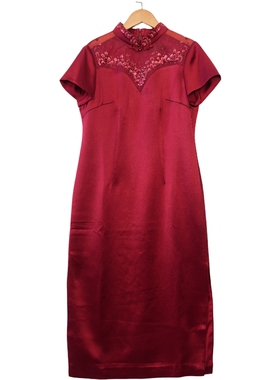 慕天姿精选品牌女装高端时尚气质百搭酒红连衣裙慕天姿A2-17266