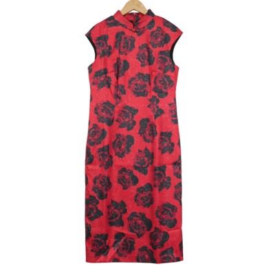 【六礼】精选品牌女装高端时尚气质百搭黑红花连衣裙A2-17077