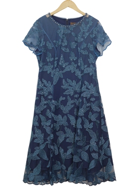 慕天姿精选品牌女装高端时尚气质百搭深蓝色连衣裙慕天姿A2-16599