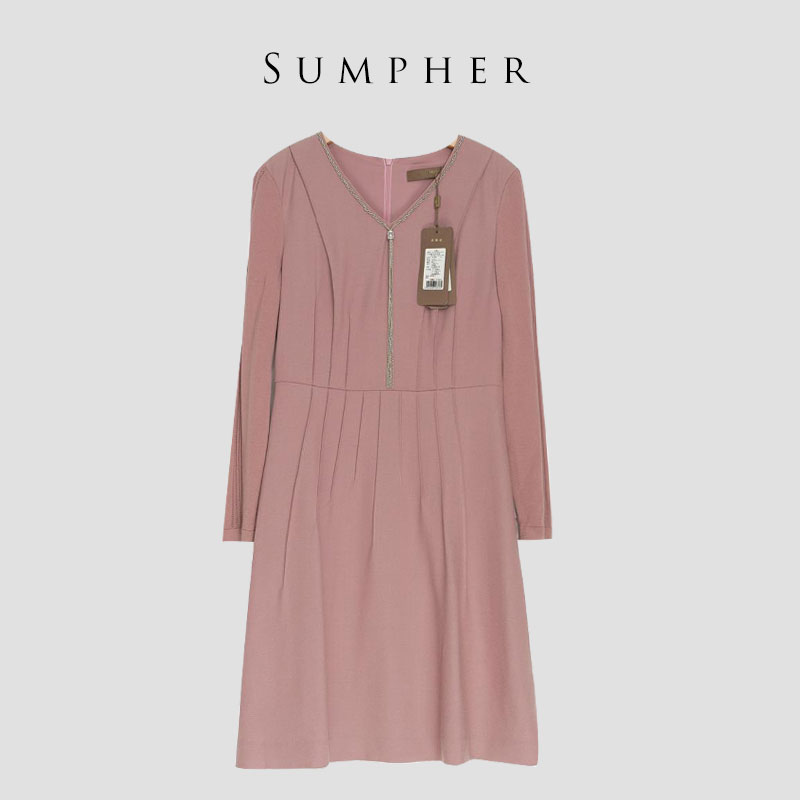 慕天姿精选品牌女装高端时尚气质百搭粉色连衣裙慕天姿A4-15023