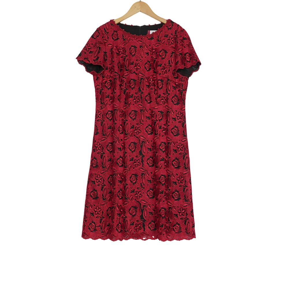 【六礼】精选品牌女装高端时尚气质百搭黑红花连衣裙A2-16071