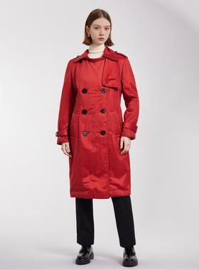 卡利亚里品牌撤柜折扣高端时尚气质百搭红色大衣A44-0023