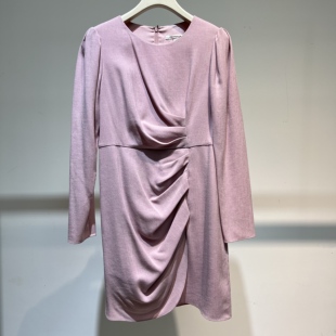 长袖 歌 新品 333Y025 圆领浅粉色连衣裙