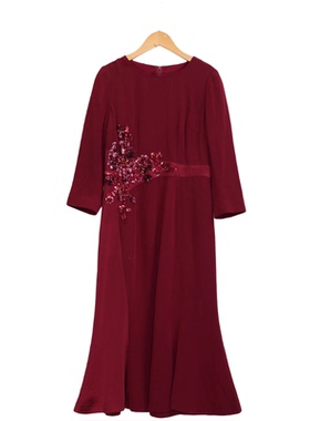 【六礼】A3品牌折扣女装高端洋气百搭气质通勤酒红色连衣裙-17315