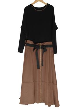 睐牌精选品牌女装高端休闲时尚气质百搭女咖色连衣裙睐A4-17085