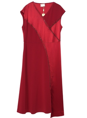 睐家精选品牌女装高端休闲时尚气质百搭女酒红色连衣裙睐A2-15757