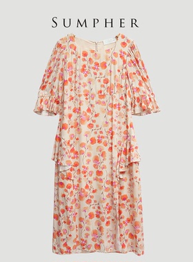 【广州杰哥Jack】Sumpher卓家专柜时尚高端橙色印花连衣裙-3058