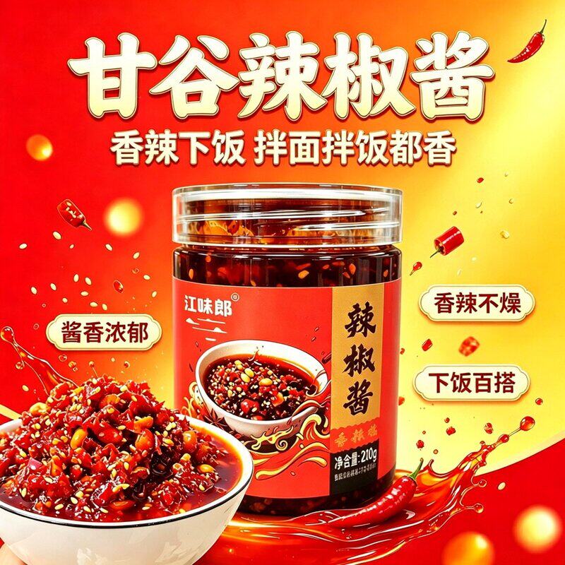 江味郎甘肃天水甘谷辣椒酱鲜辣椒正宗香辣酱浓郁可口每瓶210g