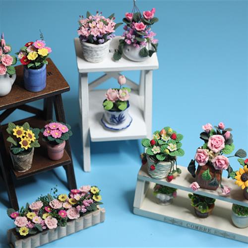 12分zakka杂货迷你软陶花植物盆景向日葵玫瑰手工DIY仿真盆栽微缩